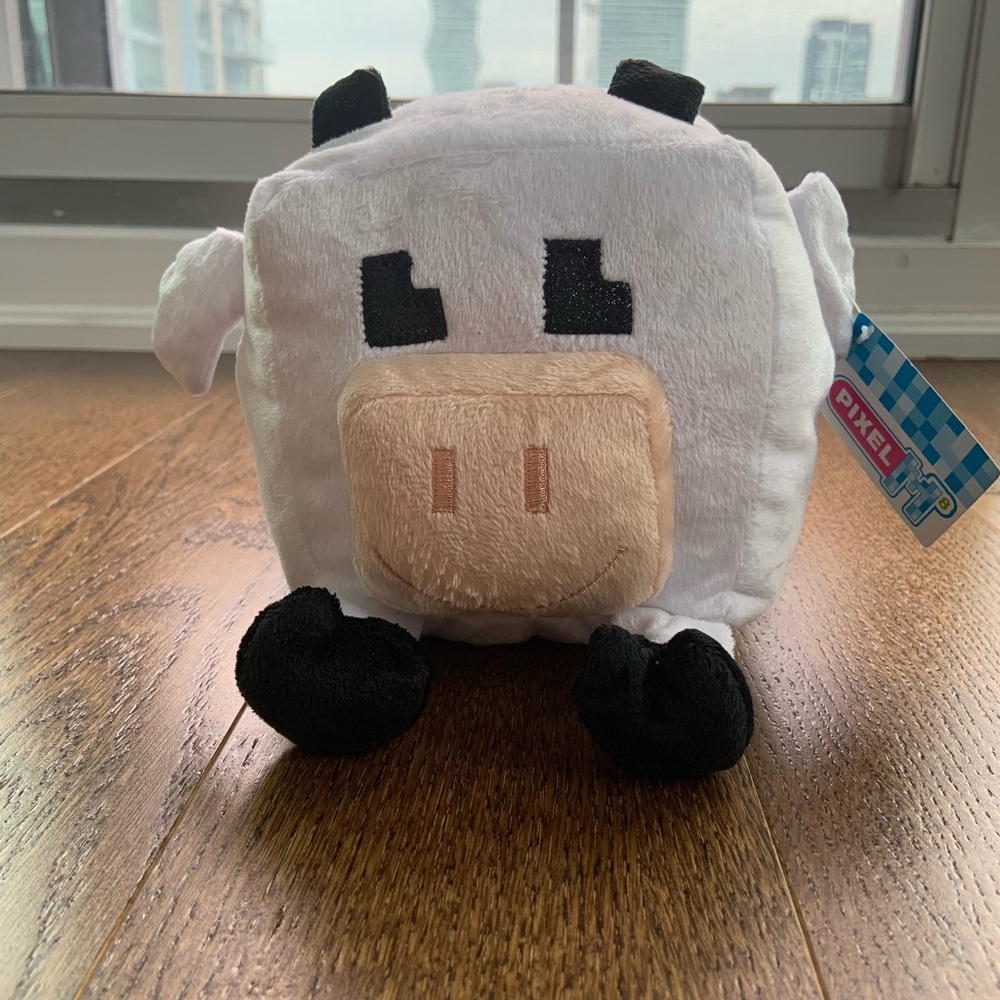 Nanco Pixel M8 Plush white cow Stuffed Animal Toy NWT Square 6" Soft